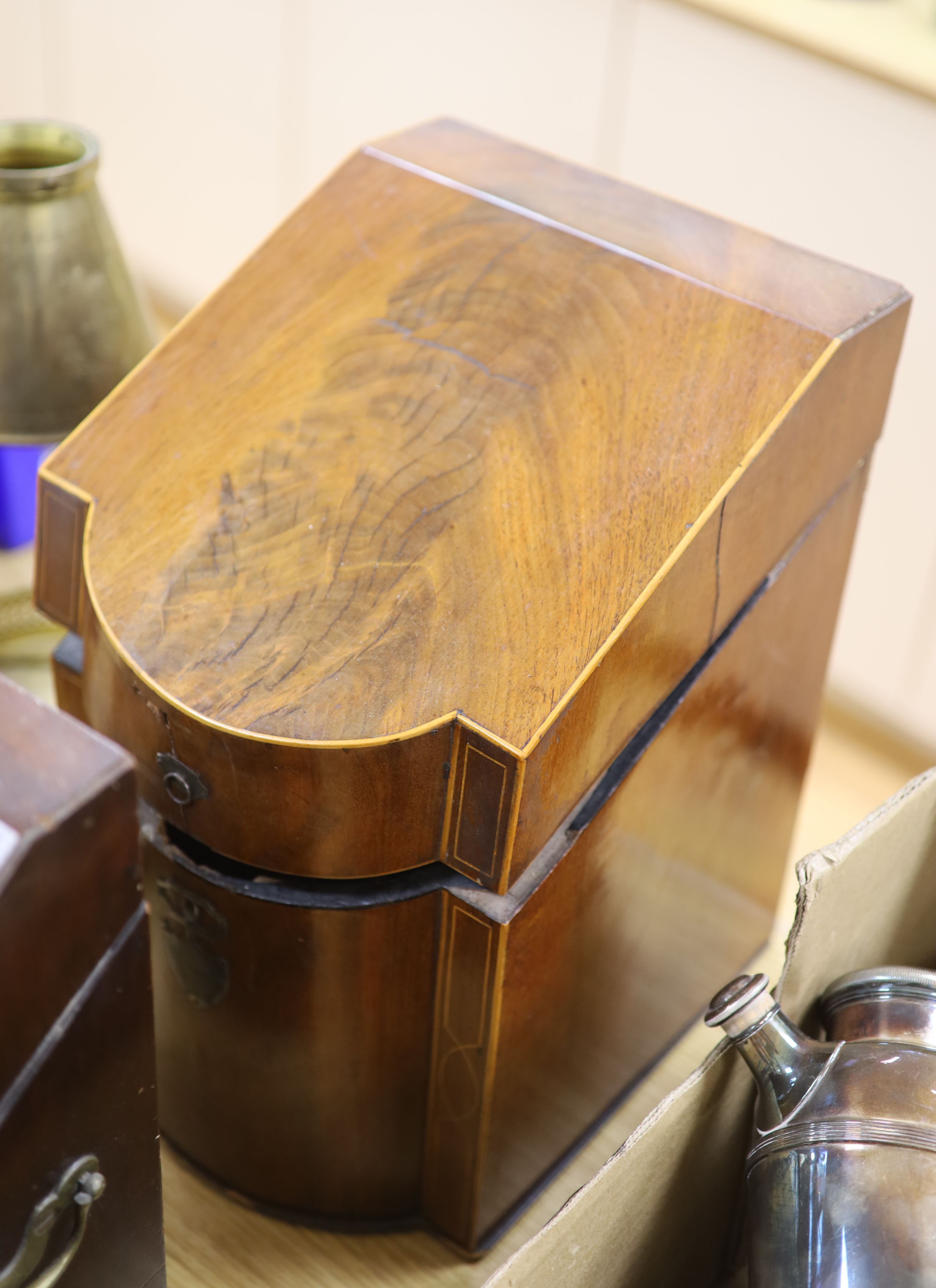 Two George III mahogany knife boxes converted to stationery box, height 37cm